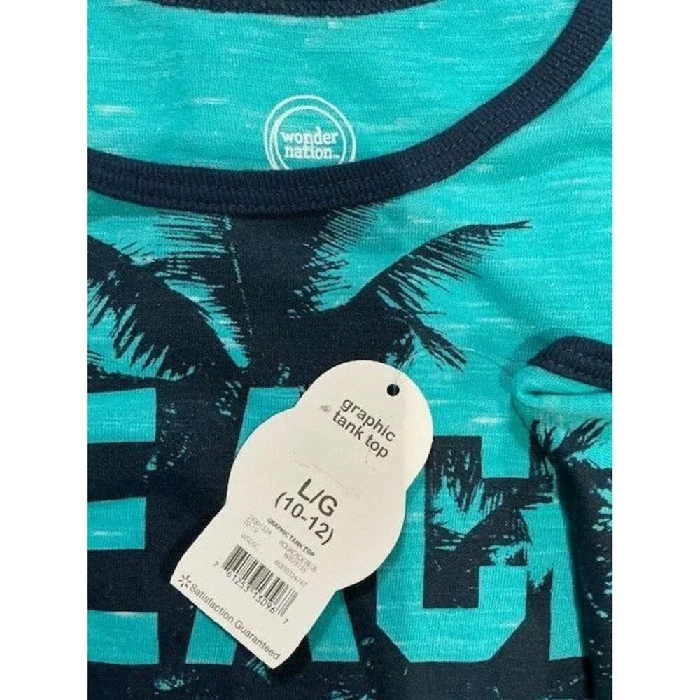 Wonder Nation Kid Tough Beach Ready Graphic Crew Tank Top Size L (10-12)